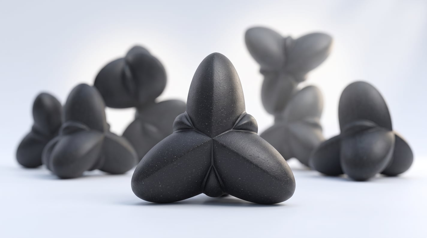 Render of one Oberon module in focus in front of a scattered group of modules lying at different orientations